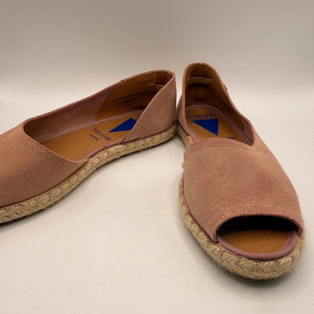 VERBENAS Pink‎ Suede Peep Toe Espadrille Flats Made in Spain Women Size 39